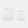 Sagebrook Home 15843-08 Ceramic, 5"/6" Scaly Planters With Saucer Ceramic, Ivory Set of 2