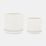 Sagebrook Home 15843-08 Ceramic, 5"/6" Scaly Planters With Saucer Ceramic, Ivory Set of 2