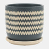Sagebrook Home 16107-04 5"/6" Zig-Zag Planter With Saucer Ceramic, Teal Set of 2