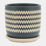 Sagebrook Home 16107-04 5"/6" Zig-Zag Planter With Saucer Ceramic, Teal Set of 2