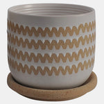 Sagebrook Home 16108-07 5"/6" Zig-Zag Planter With Saucer Ceramic, White Set of 2