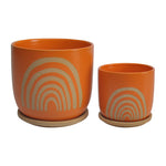 Sagebrook Home 16112-08 Ceramic, 6"/8" Arch Planter With Saucer Ceramic, Orange Set of 2