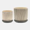 Sagebrook Home 16116-04 5"/6" Mesh Planter With Saucer Ceramic, Gray Set of 2