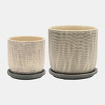 Sagebrook Home 16116-04 5"/6" Mesh Planter With Saucer Ceramic, Gray Set of 2