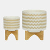 Sagebrook Home 16121-04 5"/8" Zig-Zag Planter With Stand, White Set of 2