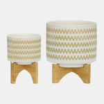 Sagebrook Home 16121-04 5"/8" Zig-Zag Planter With Stand, White Set of 2