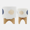 Sagebrook Home 16122-04 5"/8" Funky Planter With Stand, White Set of 2