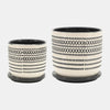 Sagebrook Home 16399-08 Ceramic, 5"/6" Planter With Saucer Ceramic, Black Set of 2