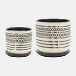 Sagebrook Home 16399-08 Ceramic, 5"/6" Planter With Saucer Ceramic, Black Set of 2