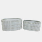 Sagebrook Home 16502-01 Ceramic, 9"/10" Ova Lines Planter, Beige Set of 2