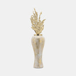 Sagebrook Home 16770-01 Glass, 38" Vase With Aluminum Top, White/Gold