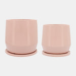 Sagebrook Home 16773-03 Ceramic, 7"/10"D Planters With Saucer Ceramic, Blush Set of 2