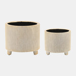 Sagebrook Home 16951-01 Ceramic, 6"/8" Footed Scratched Planters, Champagne Set of 2