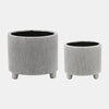 Sagebrook Home 16951-02 Ceramic, 6"/8" Footed Scratched Planters, Silver Set of 2