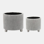 Sagebrook Home 16951-02 Ceramic, 6"/8" Footed Scratched Planters, Silver Set of 2
