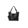 Black Leather Shoulder Bag – Woven Side Panels, Zipper Pockets & Adjustable Strap by AmeriLeather
