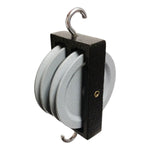 Double Aluminum Pulley – 50mm Painted Cast Metal Wheels with Side-by-Side Grooves and Hooks by GSC International Inc.