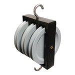 Triple Parallel Pulley – 3-Groove 50mm Cast Metal Wheel with Dual Hooks by GSC International Inc.