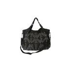 AmeriLeather Spirit Leather Tote – Lambskin Bag with Native Sand-Art Design & Studded Detail, 15.75" L x 12.5" H x 6" W