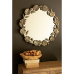 Kalalou Round Rustic Framed Mirror With Leaf Detail Silver Distressed 30"H