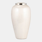 Sagebrook Home 17184-02 Glass, 20" Vase With Meta Ring, Pearl