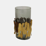 Sagebrook Home 17195-01 Glass, 10" Candle Holder With Meta Detail, Gray