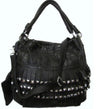 AmeriLeather Black Studded Fringe Tote – Lambskin Leather Handbag with Silver Accents & Shoulder Strap
