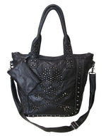 Amerileather Q Metal Crossbones – Patched Top Grain Lambskin Shoulder Bag with Edgy Styling and Sculpted Design