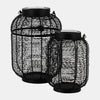 Sagebrook Home 17732 Metal, 9/15", Round Solar Lantern, Set of 2 Black