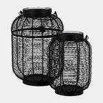 Sagebrook Home 17732 Metal, 9/15", Round Solar Lantern, Set of 2 Black