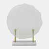 Sagebrook Home 17782 Metal, 21", Speckled Glass Disc On Marble Stand, White