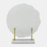 Sagebrook Home 17782 Metal, 21", Speckled Glass Disc On Marble Stand, White