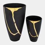 Sagebrook Home 17789 9/14", Meta Cracked Design Vases, Set of 2, Brass