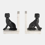 Sagebrook Home 17826 Metal/Marble, 4" Sitting Dog Bookends, Black/White, Set of 2