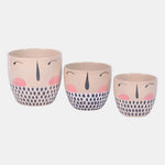 Sagebrook Home 17859 Ceramic, S.3 6"/7"/8" Painted Face Planters, Multi