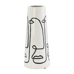 Sagebrook Home 17943 Ceramic, 11" Geo Funny Face Flower Vase, White/Black