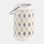 Sagebrook Home 17998-02 Ceramic, 9" Diamond Cut Out Lantern, Ivory