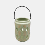 Sagebrook Home 17998-03 Ceramic, 6" Diamond Cut Out Lantern, Cucumber