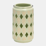 Sagebrook Home 17998-04 Ceramic, 9" Diamond Cut Out Lantern, Cucumber