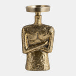 Sagebrook Home 18182-02 Metal, 9" Crossed Arms Pillar Candleholder, Gold