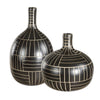 Geometric Ivory Lines Black Ceramic Graphite Stride Vases, Set of 2