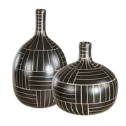 Geometric Ivory Lines Black Ceramic Graphite Stride Vases, Set of 2