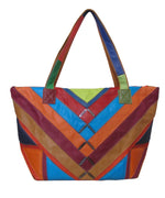 Amerileather Simonda Rainbow Tote – Cowhide Leather Tote Bag with Bold Multicolor Panels and Everyday Functional Style