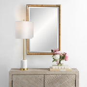 Uttermost Kampar Vanity Mirror Antiqued Gold Iron Frame Hand Wrapped Rattan