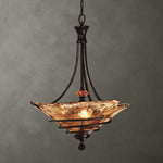 Uttermost Vitalia 3-Light Pendant – 22" Amber Handmade Glass Shade with Oil Rubbed Bronze Curls, 30" Tall