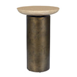 Uttermost Oslo Outdoor Accent Table-Modern Antique Brass Iron with Natural Travertine Stone