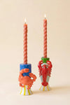 Set of 2 ceramic lobster and crab taper candle holders with colorful glazed finishes