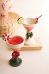 Set of 2 Christmas ceramic martini glasses with festive candy-inspired details