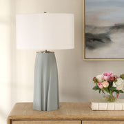 Contemporary Table Lamp Sculpted Ceramic Base Light Blue 28.75