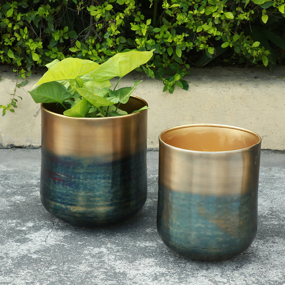 holder for home plant in pot Burnt Brass Finish Planter Holder – 11"H Metal Indoor Plant Accent by – Uber Bazaar